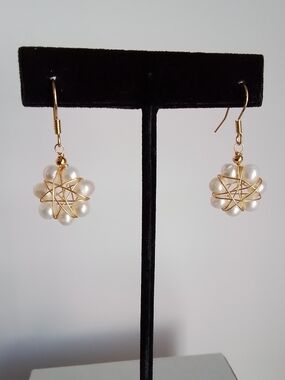 Gold Freshwater Pearl Cluster Drop Earrings - Women Jewelry